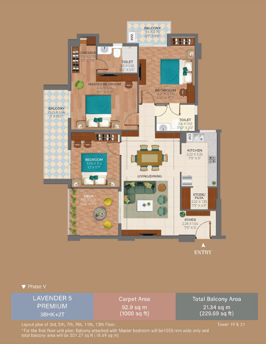 Ashiana Amarah Lavender 5 Floor Plan — 3 BHK + 2T