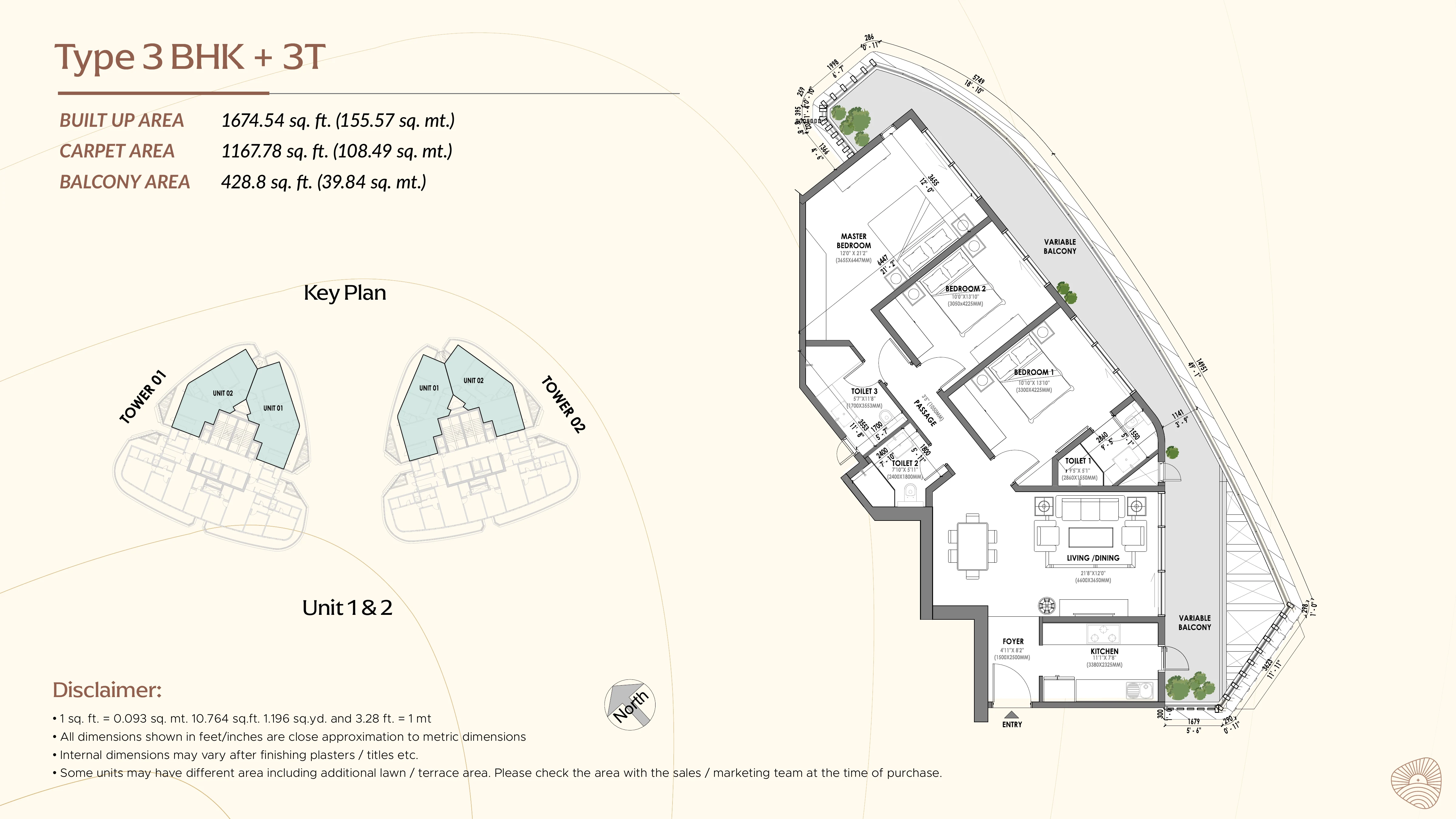 3 BHK + 3T