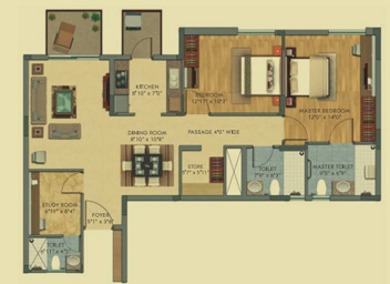 First Citizen by Silverglades 2BHK + Study + Store Floor Plan Sector 63A Gurgaon
