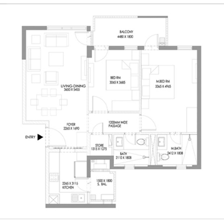 Ireo Corridors 2 BHK Floor Plan Sector 59A Gurgaon
