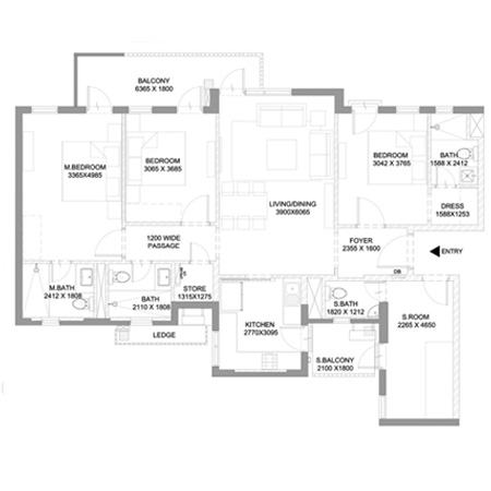 Ireo Corridors 3 BHK + Servant Floor Plan Sector 59A Gurgaon