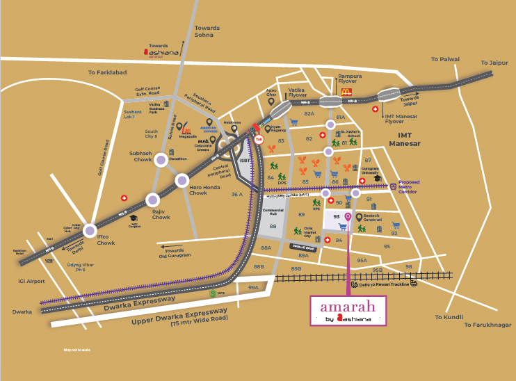 Ashiana Amarah Location Map — Sector 93 New Gurgaon, Pataudi Road / IMT Belt