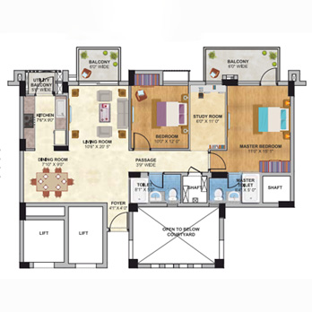 The Melia by Silverglades 2 BHK + Study Floor Plan Sector 63A Golf Course Extension Road Gurgaon