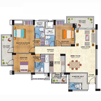 The Melia by Silverglades 3 BHK + D. Quarter Floor Plan Sector 63A Golf Course Extension Road Gurgaon
