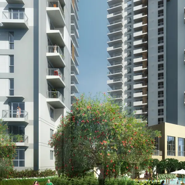 Vatika India Next park-facing green area